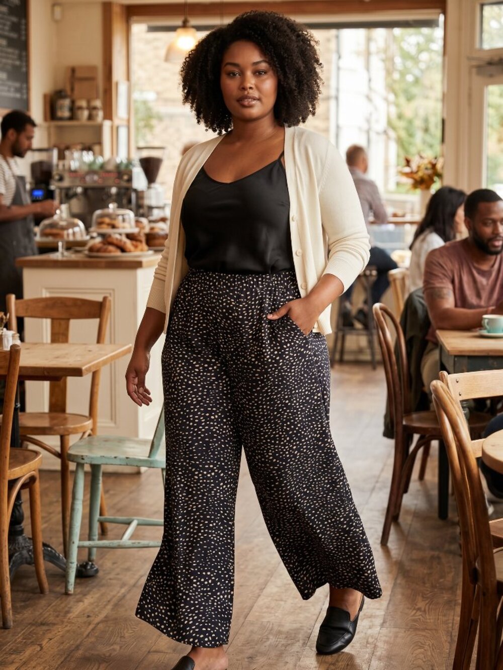 Black & Tan Dalmatian Print Smocked Wide Leg Pants-Est 1946